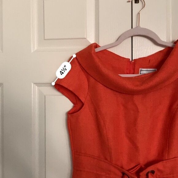 Vintage 70’s 80’s Orange Cap Sleeve Karin Stevens Petites Sheath Dress - Picture 10 of 12